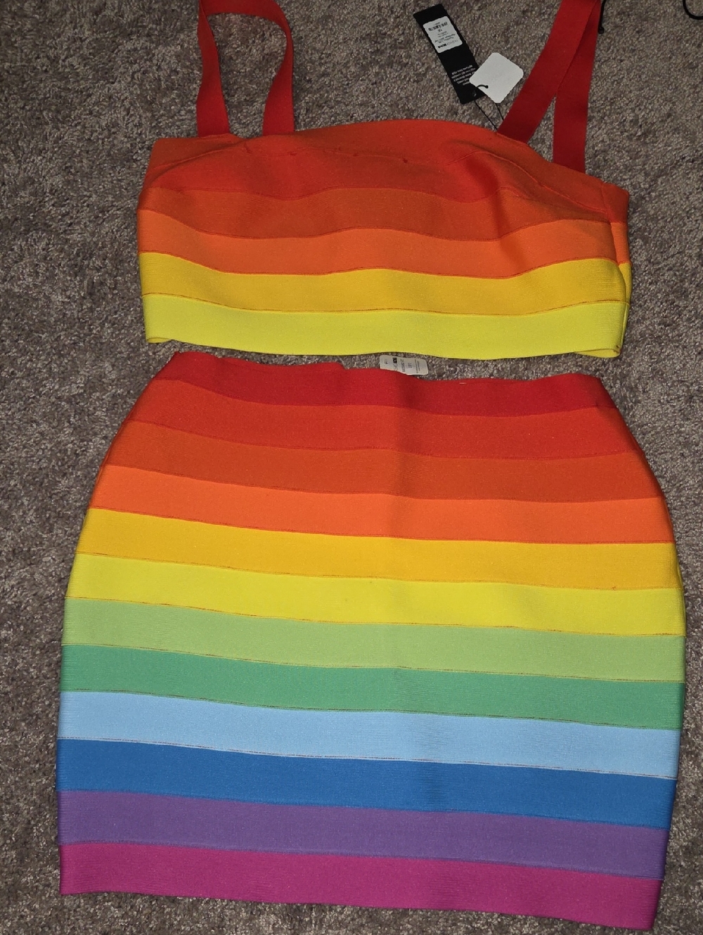 Rainbow Striped Bandeau Top & Skirt Set - Bright Multicolor